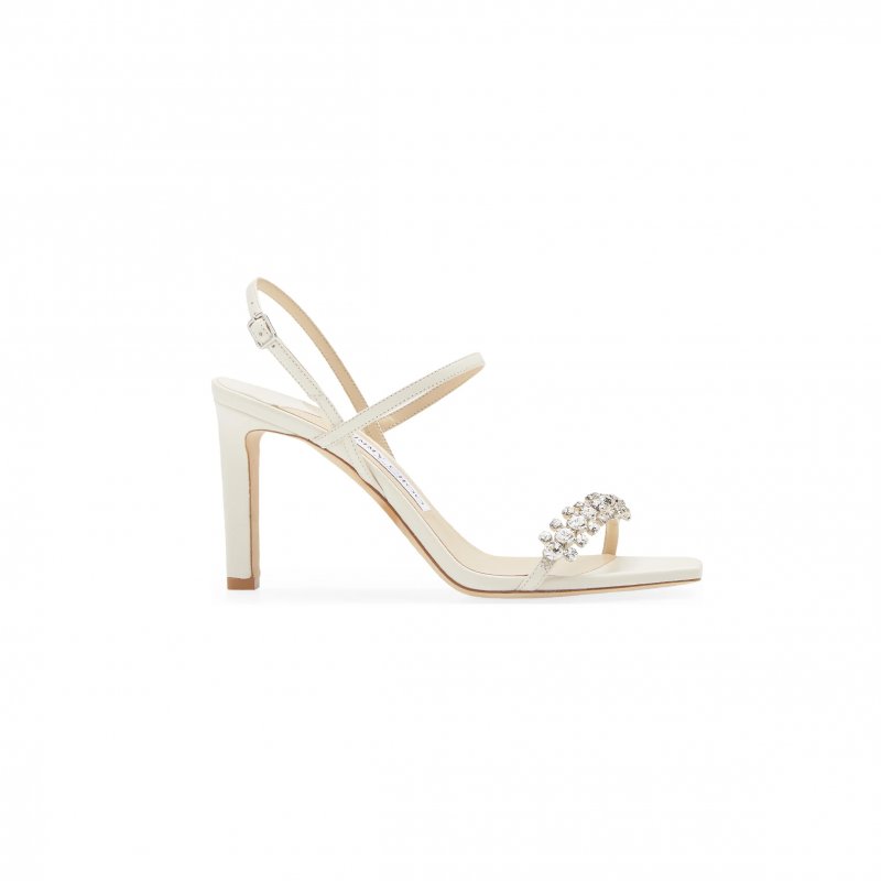 (image for) JMMY CHOO MEIRA 85 CRYSTAL-EMBELLISHED LEATHER SLINGBACK SANDALS 369547
