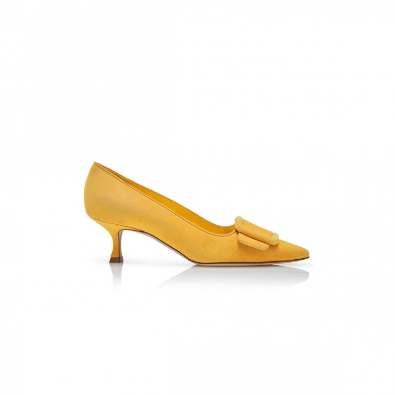(image for) MANOLO BLAHNIK MAYSALEPUMP 50 YELLOW SUEDE BUCKLE DETAIL PUMPS 219-0173-0054