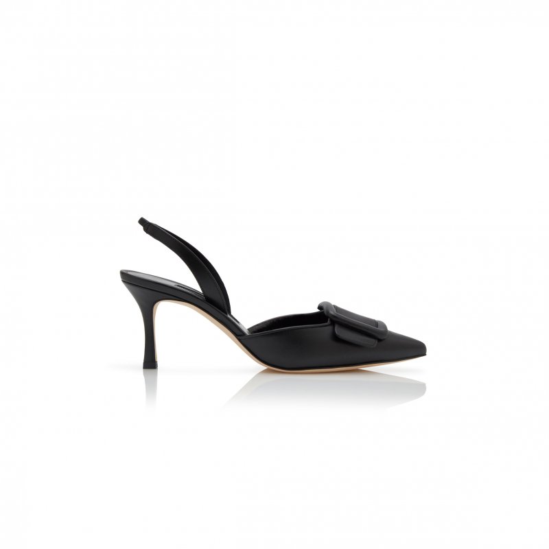 (image for) MANOLO BLAHNIK MAYSLI BLACK NAPPA LEATHER SLINGBACK PUMPS 219-0254-0007
