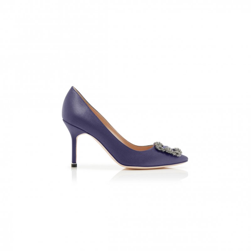 (image for) MANOLO BLAHNIK HANGISI 90 DARK BLUE SATIN JEWEL BUCKLE PUMPS 9XX-0663-0031
