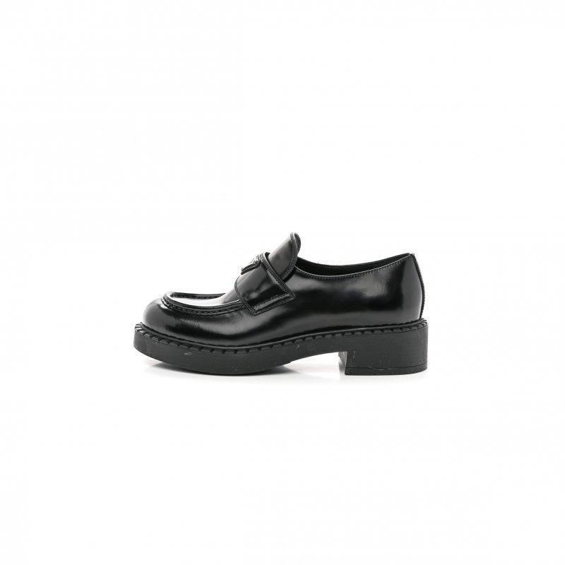 (image for) PRADA SPAZZOLATO METAL TRIANGLE LOGO 50MM LUG SOLE LOAFERS 39 BLACK