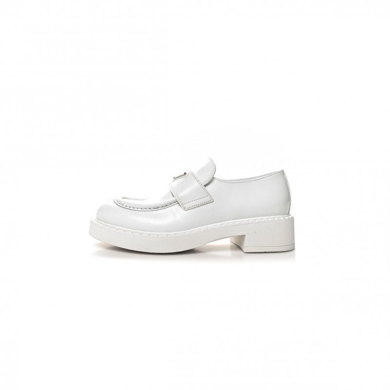 (image for) PRADA SPAZZOLATO METAL TRIANGLE LOGO 50MM LOAFERS 39.5 WHITE