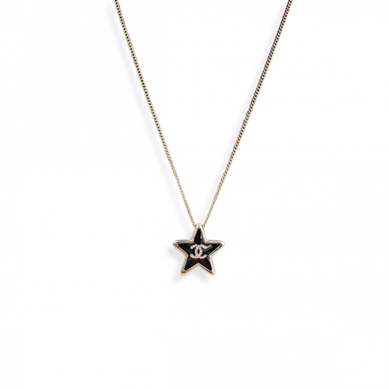 (image for) CHANEL DOUBLE C LOGO STAR-SHAPED BLACK ENAMEL CLAVICLE CHAIN NECKLACE