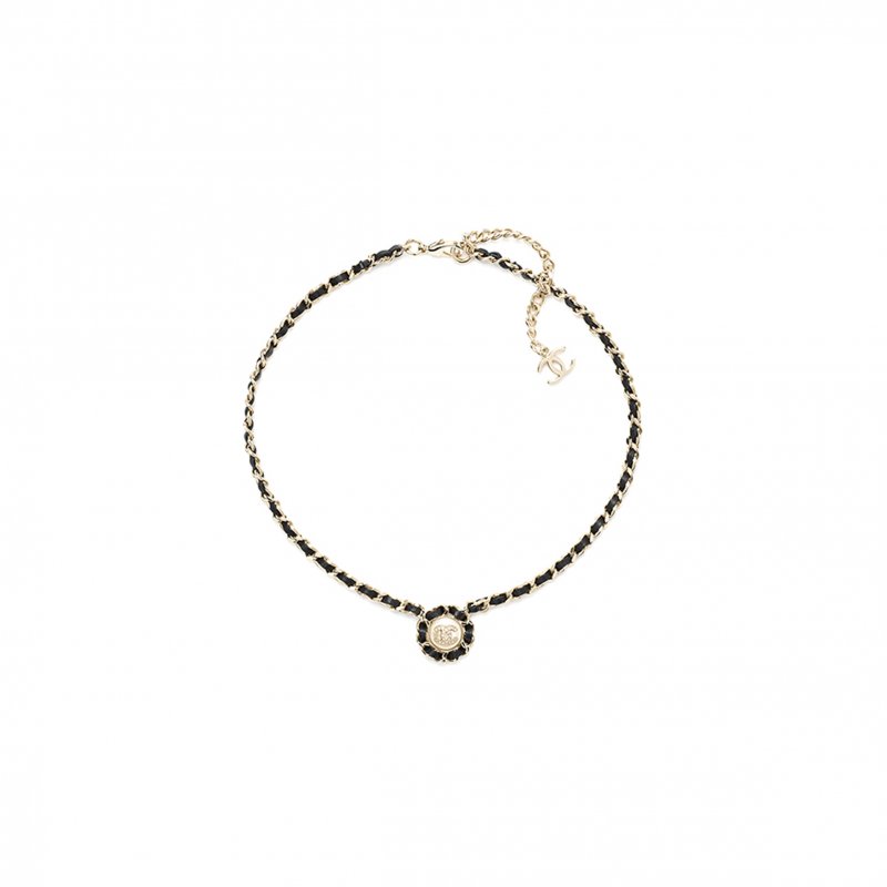 (image for) CHANEL NECKLACE METAL, LAMBSKIN, RESIN & DIAMANTÉ GOLD, BLACK, PEARLY WHITE & CRYSTAL ABG560