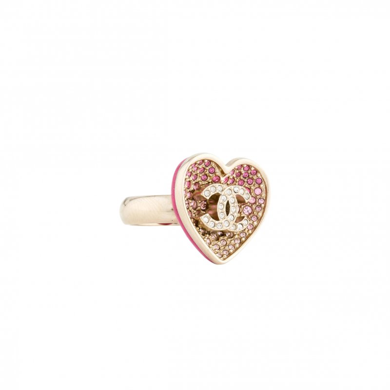 (image for) CHANEL CRYSTAL CC RESIN HEART RING PINK GOLD