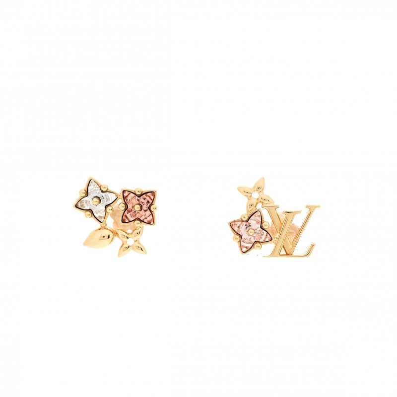 (image for) LOUIS VUITTON METAL CRYSTAL LOULOUGRAM MONOGRAM FLOWERS EARRINGS GOLD M00786