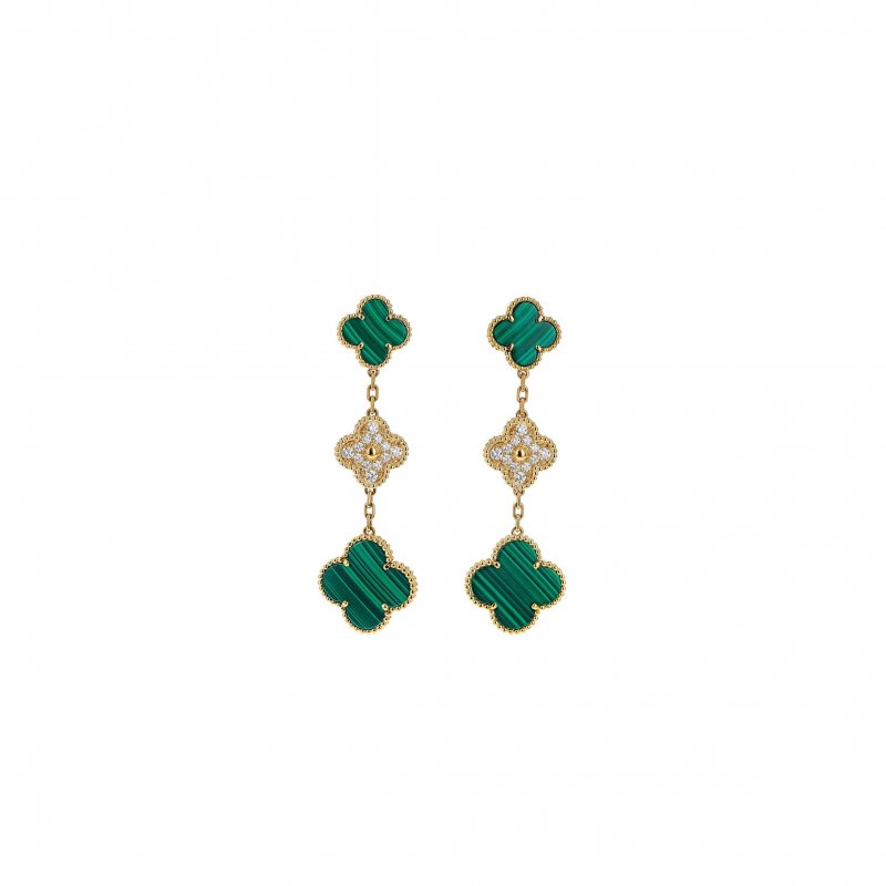(image for) VAN CLEEF ARPELS MAGIC ALHAMBRA DIAMOND MALACHITE EARRINGS