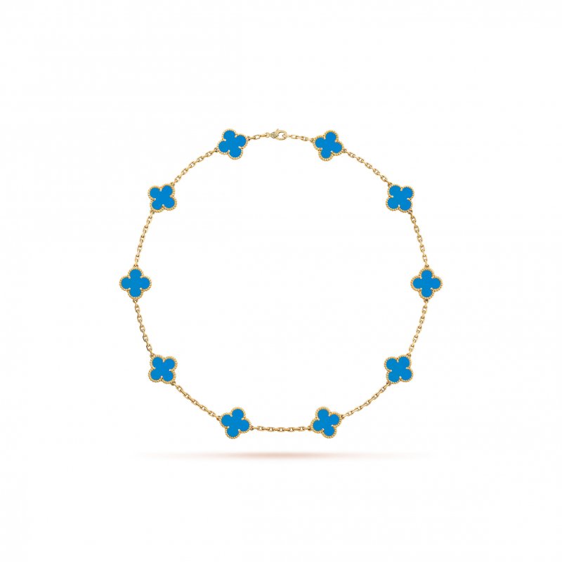 (image for) VAN CLEEF ARPELS VINTAGE ALHAMBRA NECKLACE, 10 MOTIFS - YELLOW GOLD, AGATE VCARP34800