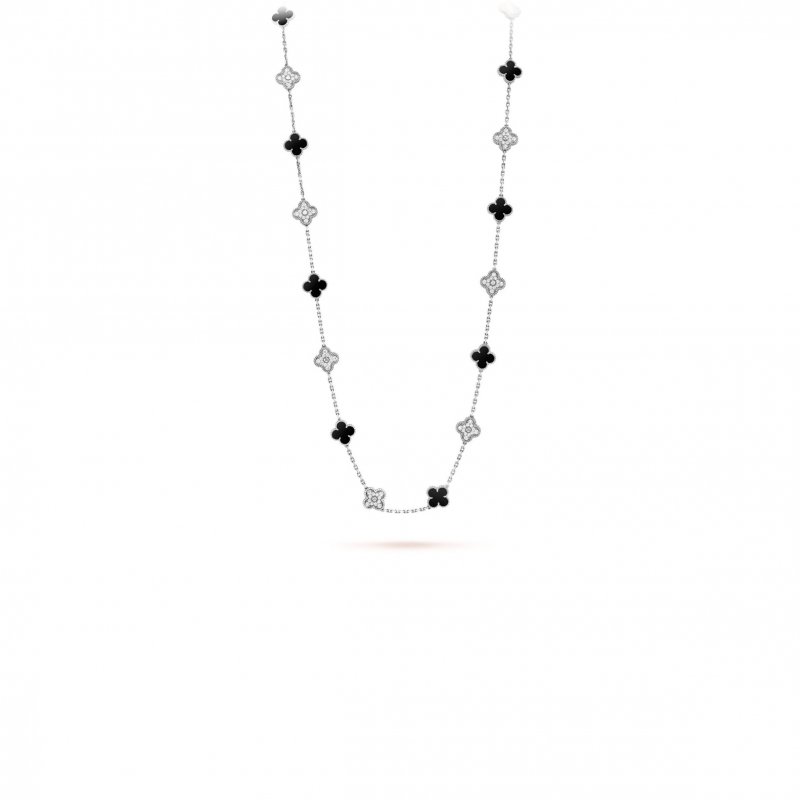 (image for) VAN CLEEF ARPELS VINTAGE ALHAMBRA LONG NECKLACE, 20 MOTIFS - WHITE GOLD, DIAMOND, ONYX VCARP2R800
