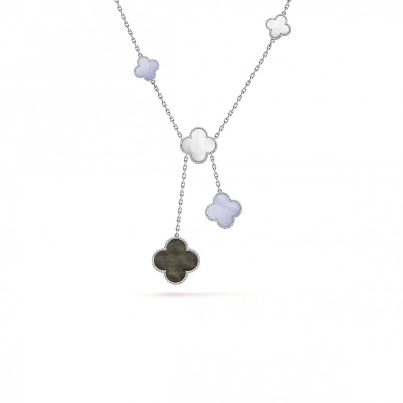 (image for) VAN CLEEF ARPELS MAGIC ALHAMBRA NECKLACE, 6 MOTIFS - WHITE GOLD, CHALCEDONY, MOTHER-OF-PEARL VCARN18900