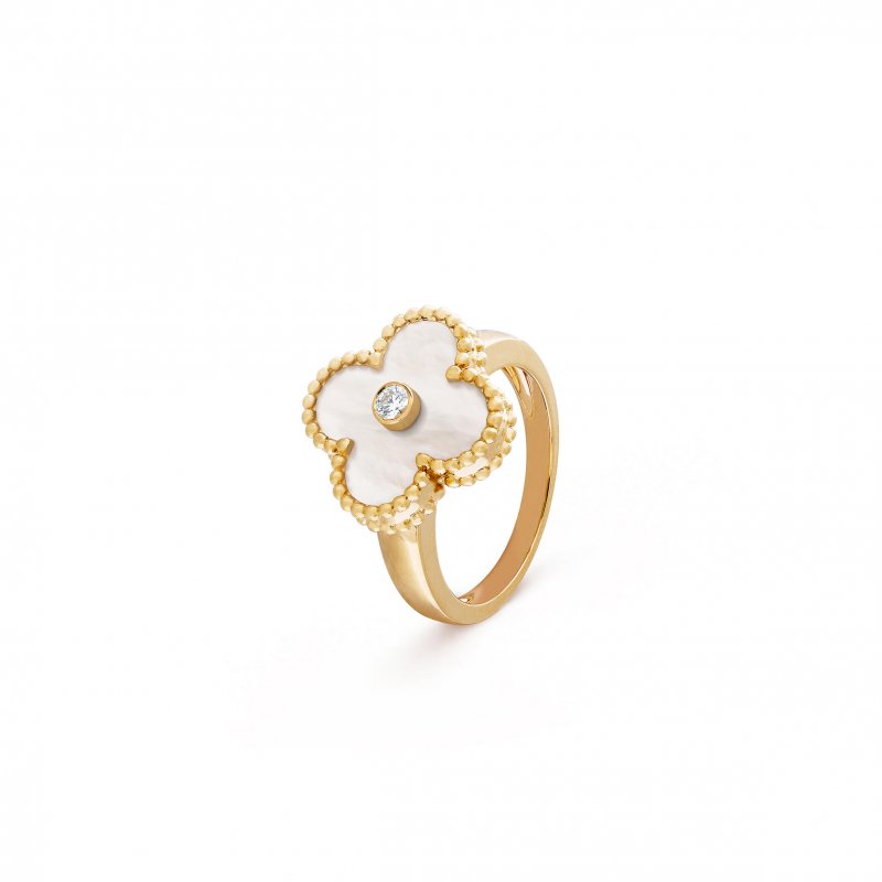 (image for) VAN CLEEF ARPELS VINTAGE ALHAMBRA RING - YELLOW GOLD, DIAMOND, MOTHER-OF-PEARL VCARA41100