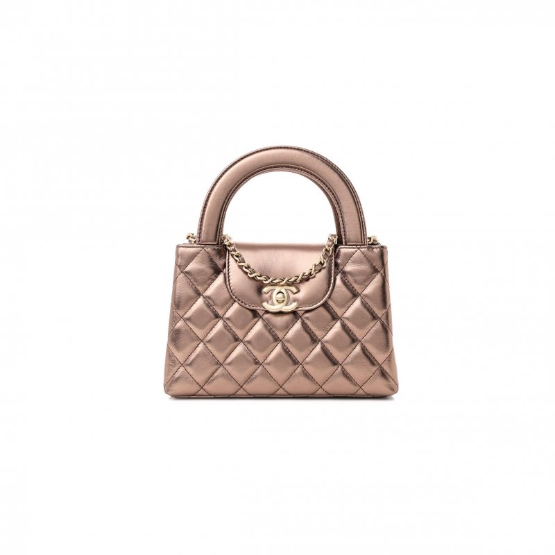 (image for) CHANEL MASTER METALLIC AGED CALFSKIN QUILTED NANO KELLY SHOPPER LIGHT BROWN (19*13*7cm)