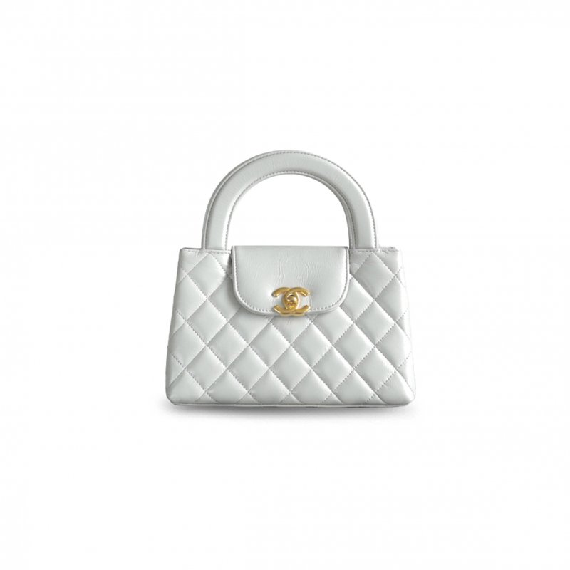 (image for) CHANEL MASTER KELLY SHOPPER MILK GRAY GLOSSY DISTRESSED CALFSKIN BRUSHED GOLD HARDWARE AS4416 (19*13*7cm)