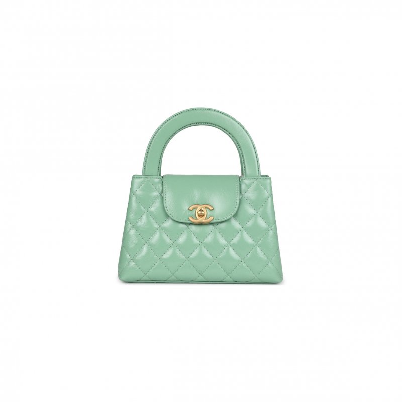 (image for) CHANEL MASTER KELLY SHOPPER LIGHT GREEN SHINY CALFSKIN BRUSH GOLD HARDWARE (19*13*7cm)