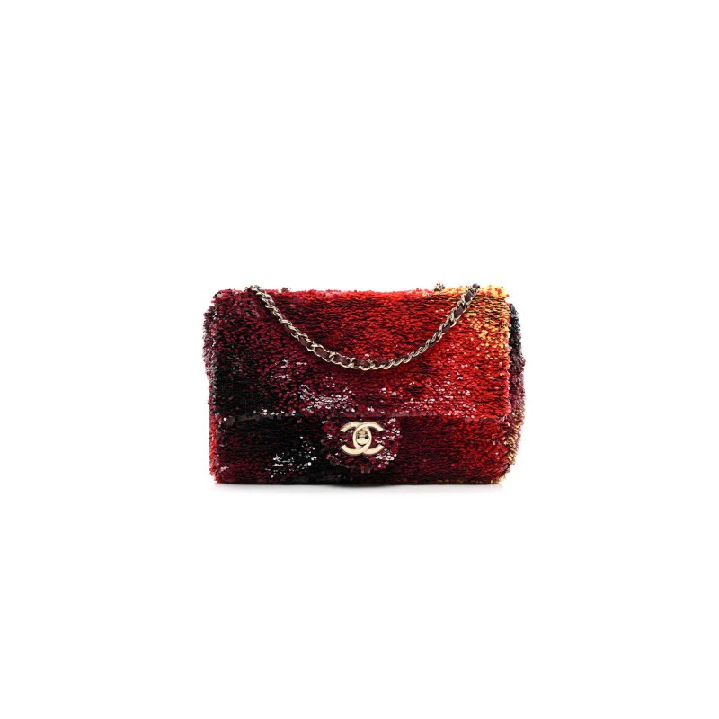 (image for) CHANEL MASTER SHADED SEQUINS MINI FLAP BLACK BURGUNDY RED YELLOW 1566880 (20*14*7cm)