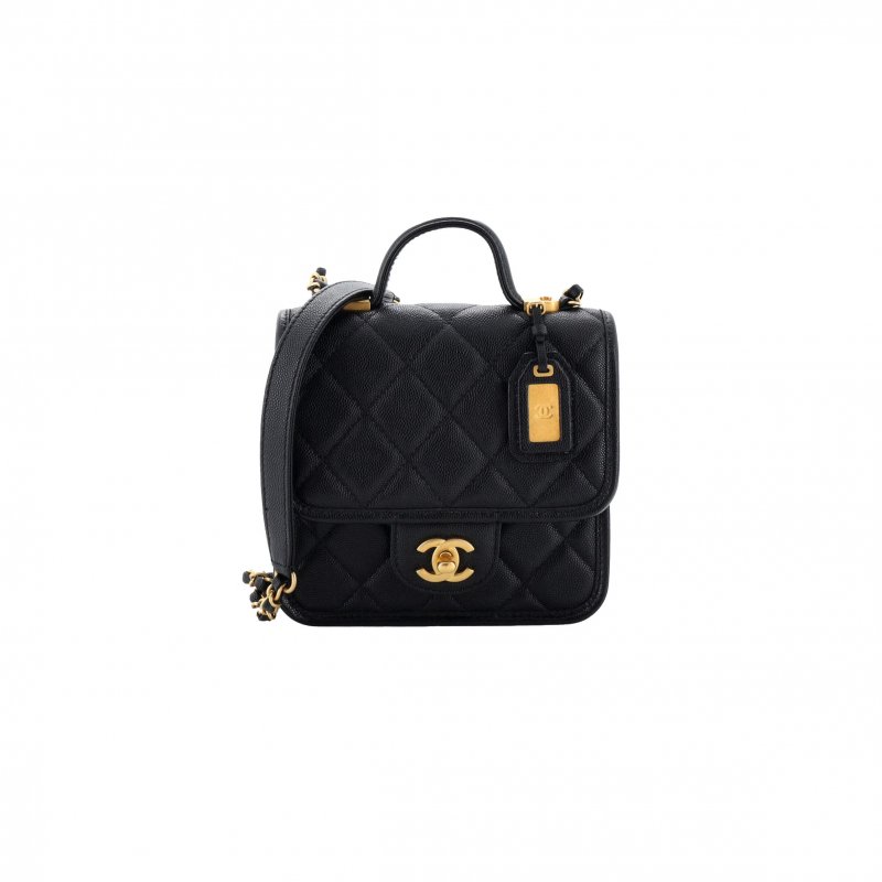 (image for) CHANEL MASTER SCHOOL MEMORY TOP HANDLE FLAP BAG QUILTED CAVIAR MINI AS3652 (20.5*17*6cm)