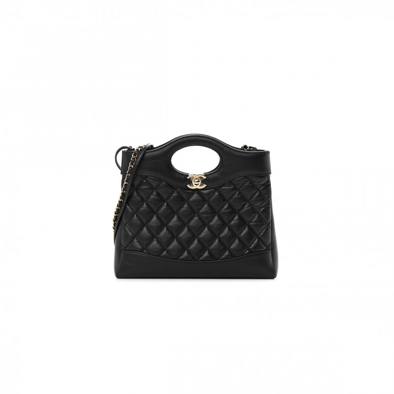 (image for) CHANEL MASTER SHINY CRUMPLED CALFSKIN QUILTED MINI 31 SHOPPING BAG BLACK (24.5*22*5.5cm)