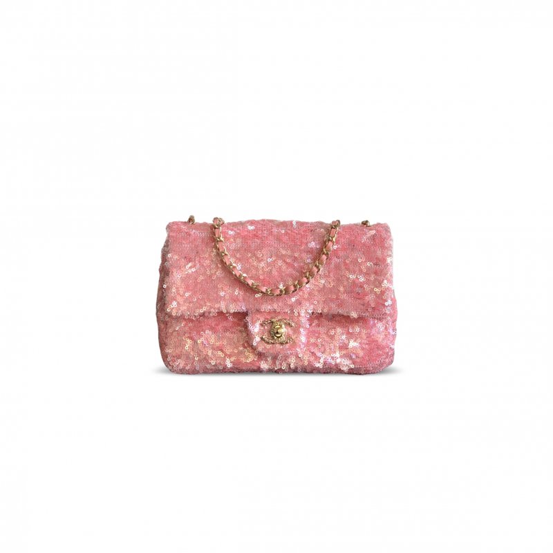 (image for) CHANEL MASTER FLAP BAG SEQUINS & GOLD-TONE METAL GOLDEN & PINK AS4561 (21*14*8cm)