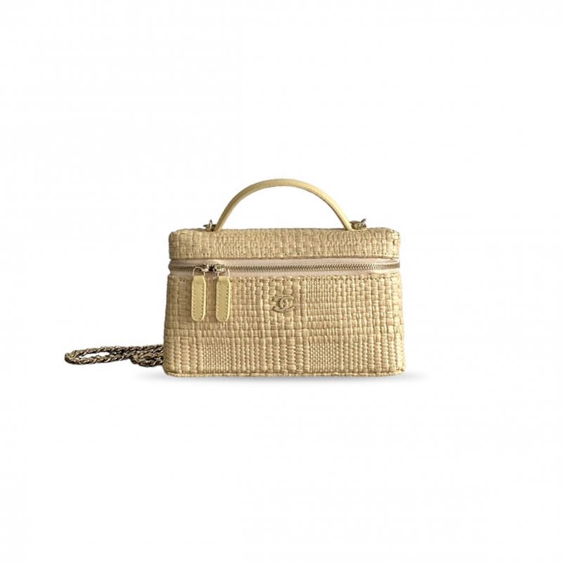 (image for) CHANEL CLASSIC VANITY WITH CHAIN BRAIDED RAFFIA & GOLD TONE METAL AP4385 (19.5*17*5cm)