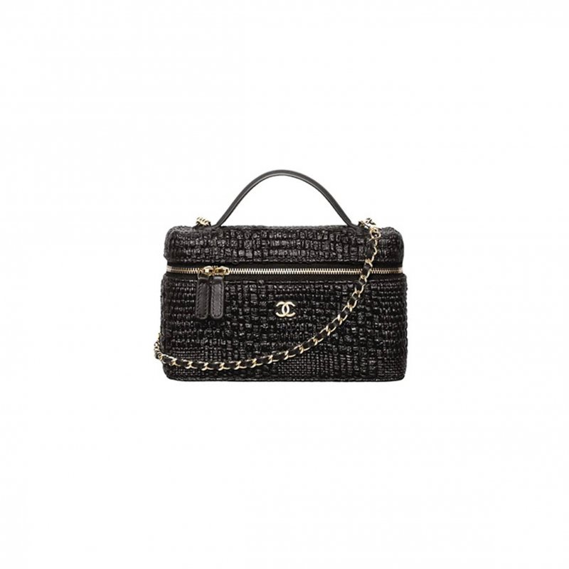 (image for) CHANEL CLASSIC VANITY WITH CHAIN BRAIDED RAFFIA & GOLD TONE METAL AP4385 (19.5*17*5cm)