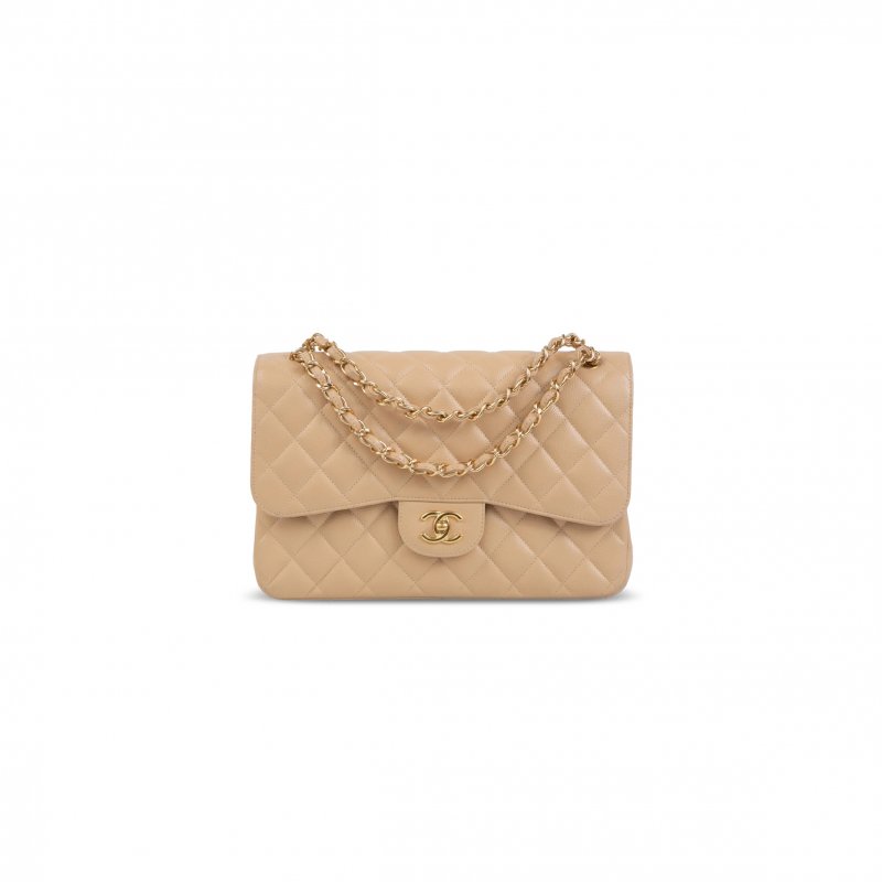 (image for) CHANEL JUMBO CLASSIC DOUBLE FLAP BAG BEIGE CAVIAR GOLD HARDWARE (30*21*9cm)
