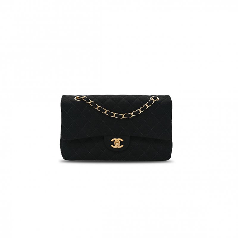 (image for) CHANEL JERSEY QUILTED MEDIUM DOUBLE FLAP BLACK (25*17*7cm)