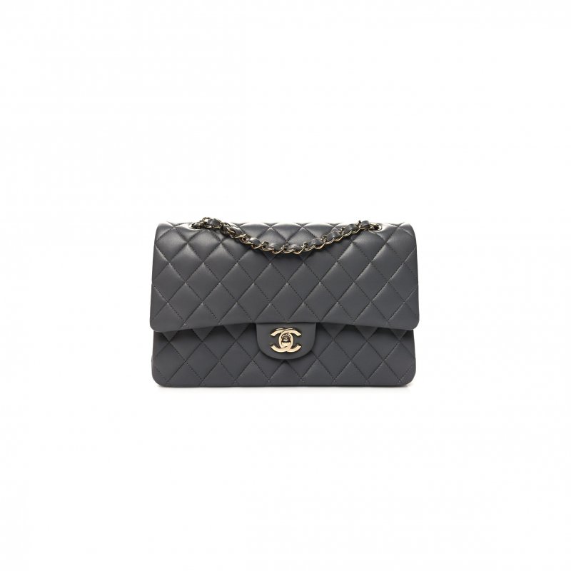 (image for) CHANEL LAMBSKIN QUILTED DOUBLE FLAP DARK GREY AS1112 (25.5*15.5*6.5cm)