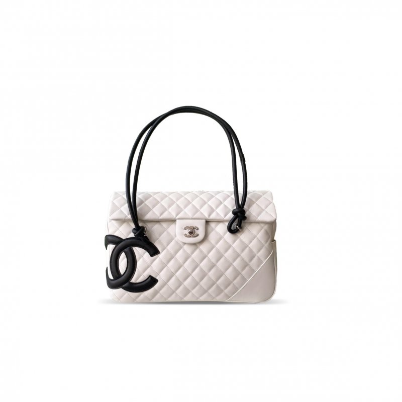 (image for) CHANEL CALFSKIN QUILTED LARGE CAMBON FLAP WHITE BLACK (33*24*11cm)