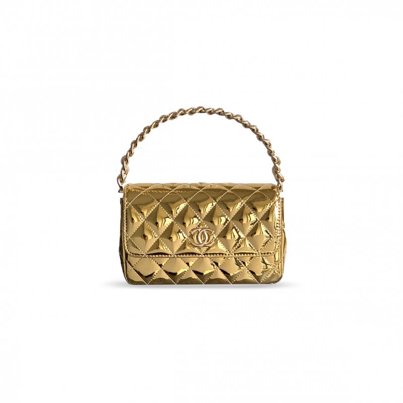 (image for) CHANEL HANDLE FLAP BAG PATENT CALFSKIN & GOLD METAL GOLD 496588 (18.5*10.5*8cm)