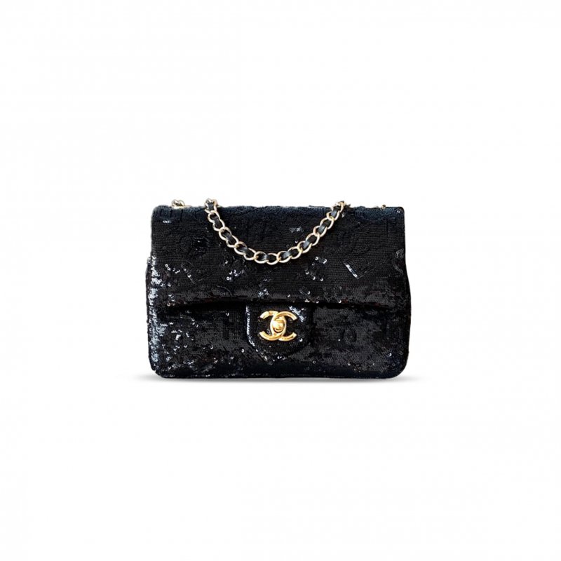 (image for) CHANEL FLAP BAG SEQUINS & GOLD METAL & BLACK AS4561 (21*14*8cm)