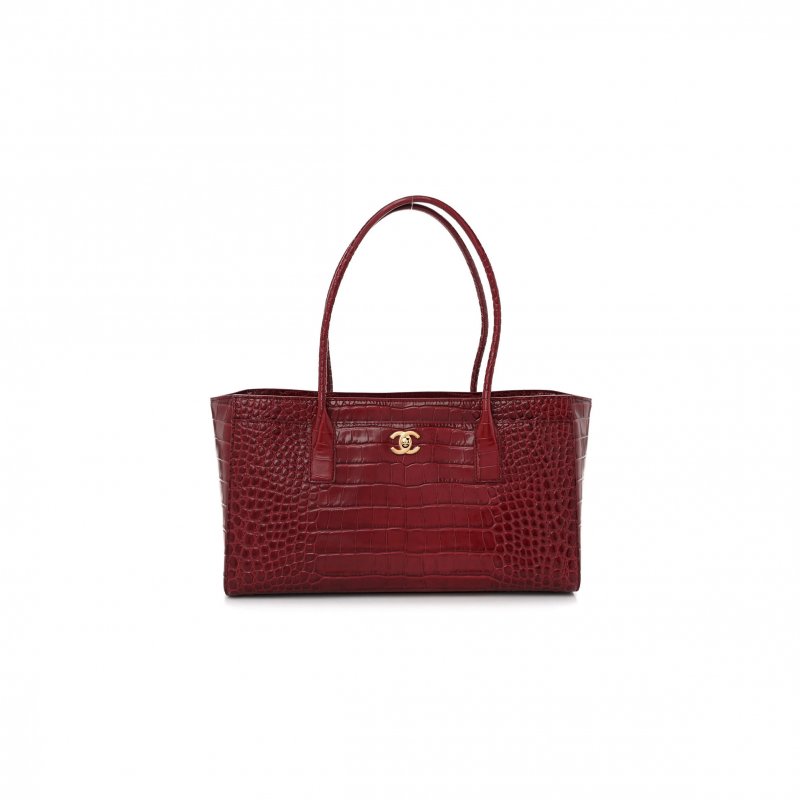 (image for) CHANEL CALFSKIN CROCODILE EMBOSSED ARCHETYPE SMALL SHOPPER TOTE BURGUNDY AS6243 (34*20*13cm)