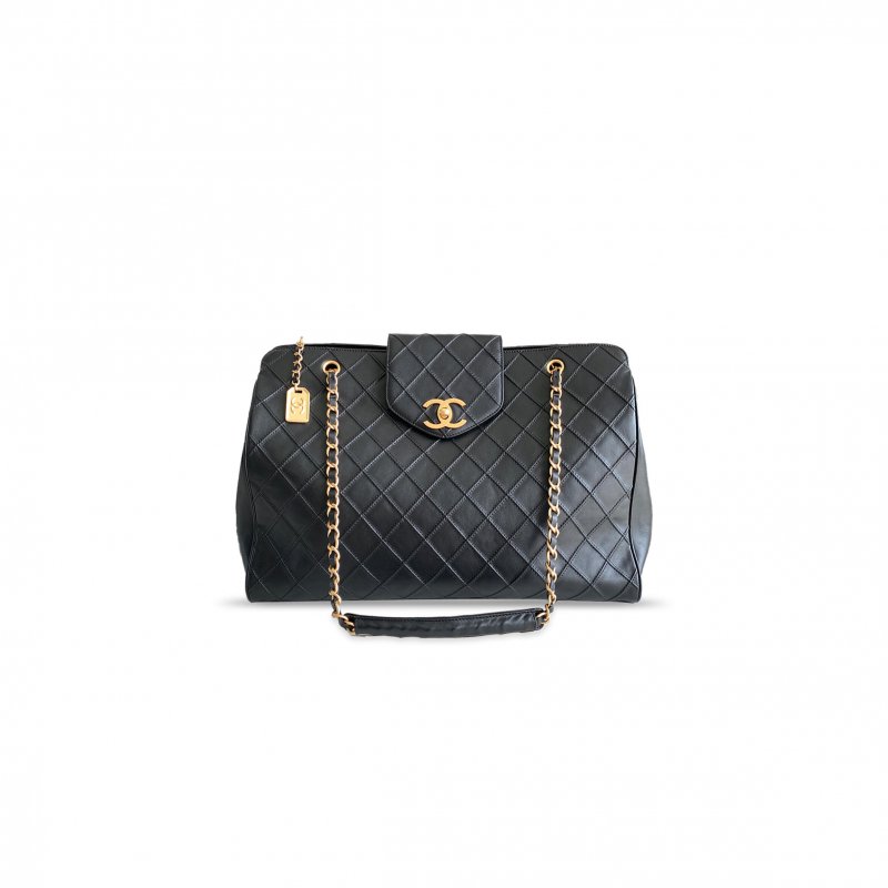 (image for) CHANEL BLACK CALFSKIN QUILTED LEATHER OVERNIGHT BAG WITH GOLD HARDWARE 1615276 (43*33*18cm)