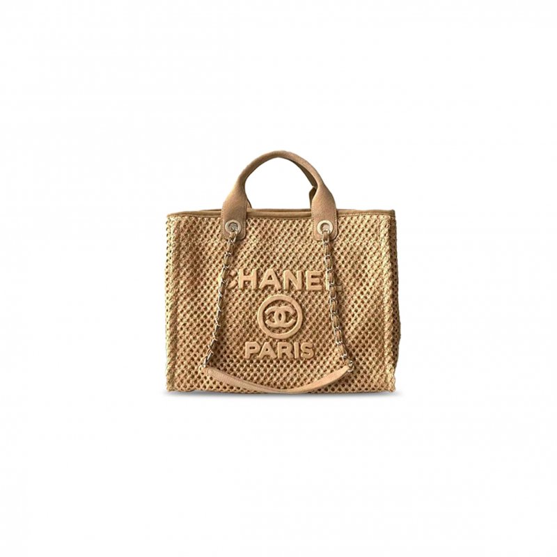 (image for) CHANEL BEIGE MIXED FIBERS LARGE DEAUVILLE TOTE AS66941 (38*28*20cm)