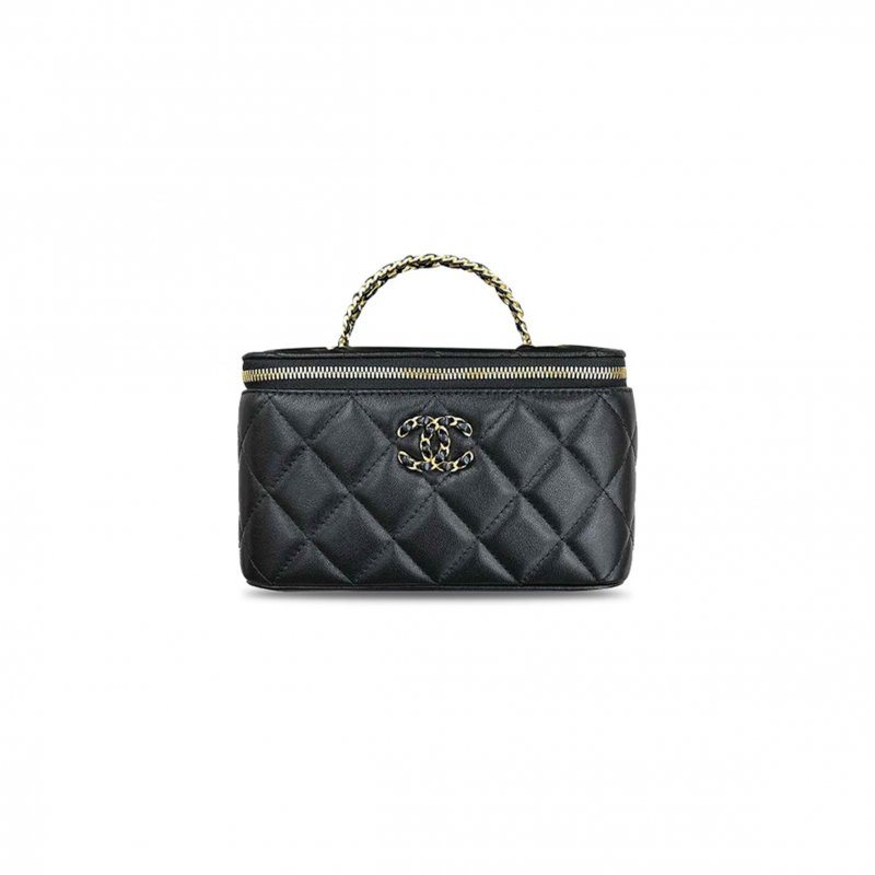 (image for) CHANEL BLACK ARGYLE LAMBSKIN COSMETIC BAG WITH GOLD HARDWARE AP3663 (16*10*9cm)