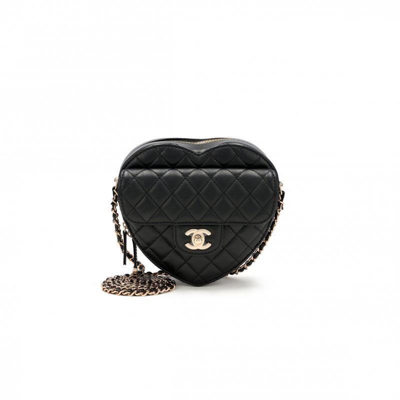 (image for) CHANEL BLACK QUILTED LAMBSKIN CC IN LOVE HEART BAG GOLD HARDWARE AS3191 (18*16.5*6.5cm)