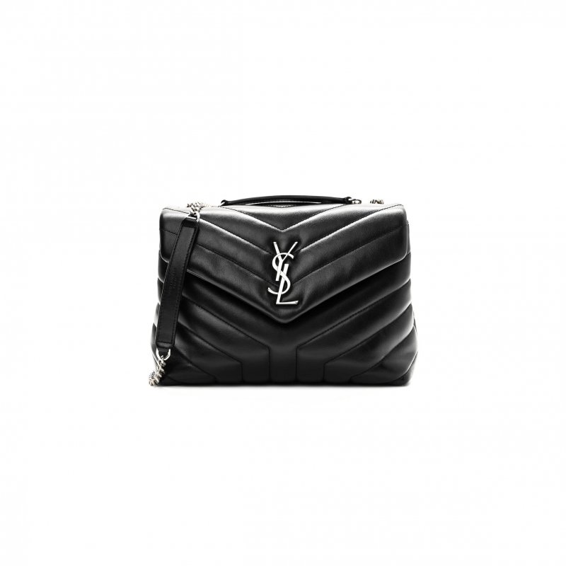 (image for) YSL CALFSKIN Y QUILTED MONOGRAM SMALL LOULOU CHAIN SATCHEL BLACK (23*17*9cm)