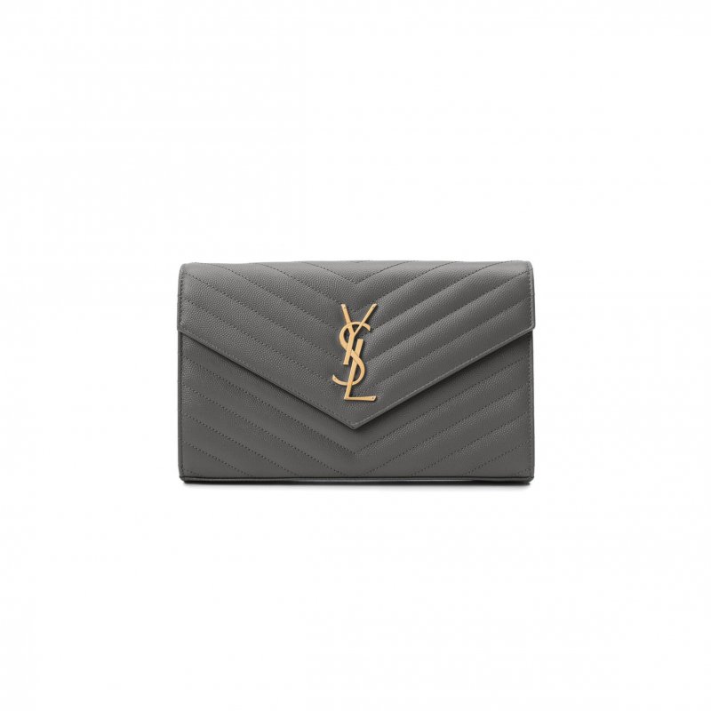 (image for) YSL CASSANDRE MATELASSÉ CHAIN WALLET IN GRAIN DE POUDRE EMBOSSED LEATHER 377828300659 (22.5*14*4cm)
