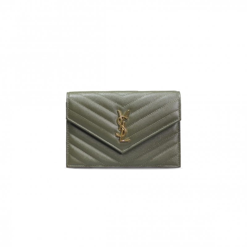 (image for) YSL CASSANDRE ENVELOPE CHAIN WALLET IN GRAIN DE POUDRE LEATHER 393953874471 (19*12.5*3.5cm)