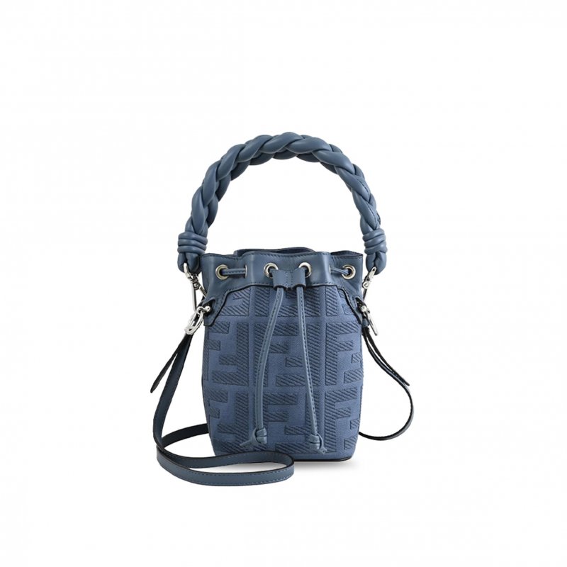 (image for) FENDI EMBROIDERED FABRIC AND LEATHER MINI MON TRESOR BUCKET BAG (18*12*10cm)