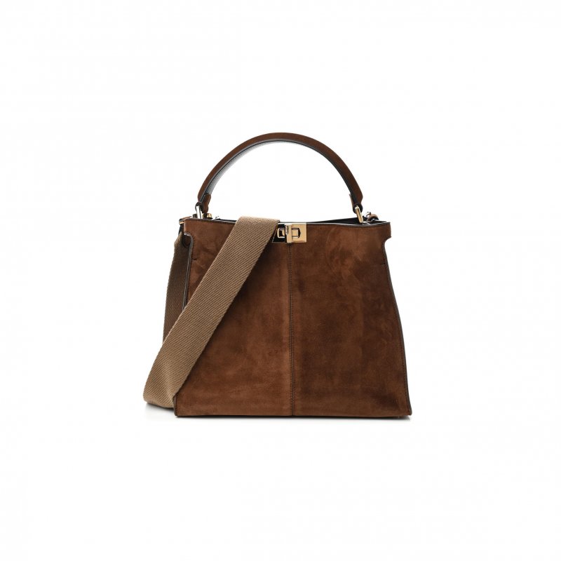 (image for) FENDI CAMOSCIO GLAZED FABRIC FF 1974 MEDIUM PEEKABOO X-LITE MARRONE MOGANO PANNA 852479 (29*25*15cm)