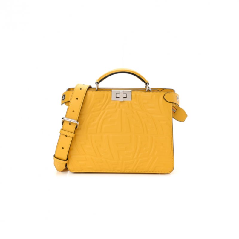 (image for) FENDI X SARAH COLEMAN NAPPA FF FISH EYE EMBOSSED MINI PEEKABOO I SEE U SATCHEL MIMOSA (25*20*9cm)