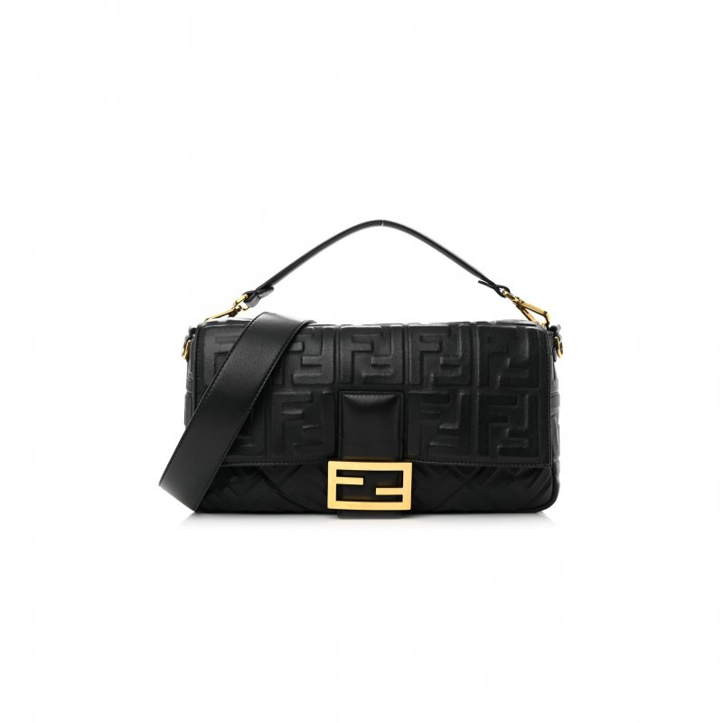 (image for) FENDI NAPPA FF 1974 EMBOSSED LARGE BAGUETTE BLACK (32*20*6cm)