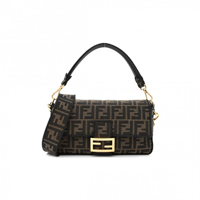 (image for) FENDI FABRIC JACQUARD FF 1974 MEDIUM BAGUETTE TOBACCO MORO BLACK (27*14*6cm)