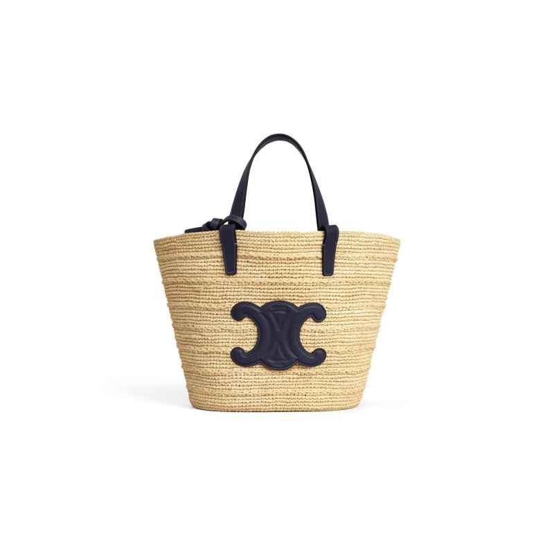 (image for) CELINE TEEN SUPPLE CELINE CLASSIC PANIER IN RAFFIA AND CALFSKIN 115802FF7.25BQ (22*21.5*13cm)