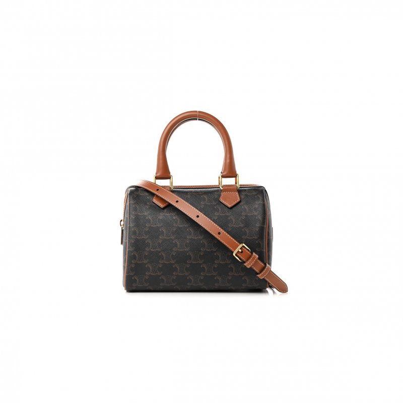 (image for) CELINE TRIOMPHE CANVAS CALFSKIN SMALL BOSTON BAG TAN (20*15*10cm)