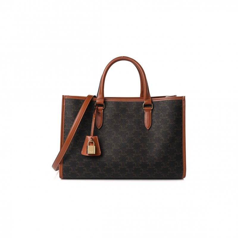 (image for) CELINE TRIOMPHE CANVAS CALFSKIN MINI HORIZONTAL CABAS TAN (34*23*11cm)