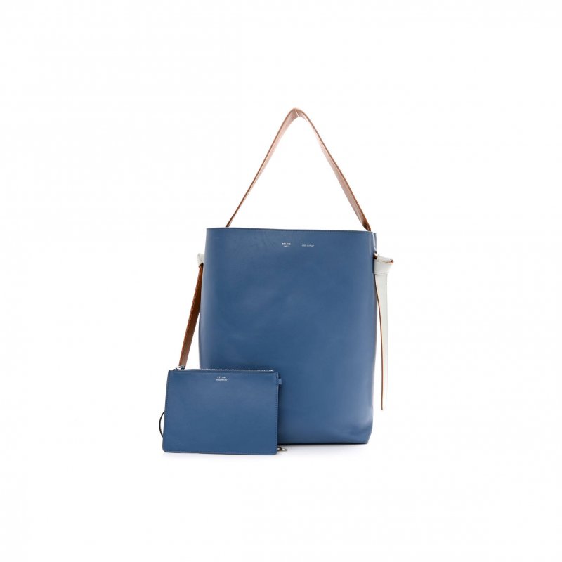(image for) CELINE SHINY SMOOTH CALFSKIN SMALL TWISTED CABAS WASHED BLUE BLACK (36*26*11cm)