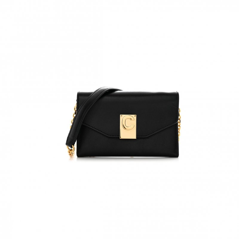 (image for) CELINE SHINY SMOOTH CALFSKIN C PHONE HOLDER WALLET ON CHAIN BAG BLACK (15*10*3cm)