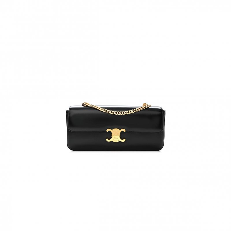 (image for) CELINE SHINY CALFSKIN TRIOMPHE CHAIN BAG BLACK (30*13*4cm)