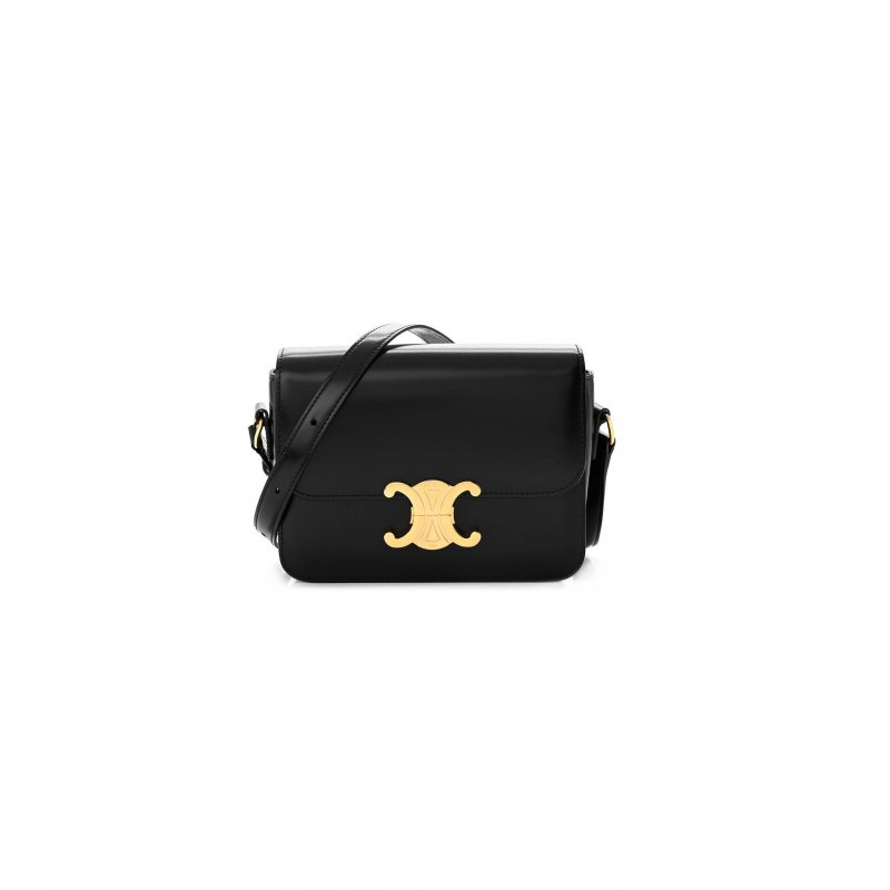 (image for) CELINE SHINY CALFSKIN TEEN TRIOMPHE BLACK (19*14*6cm)